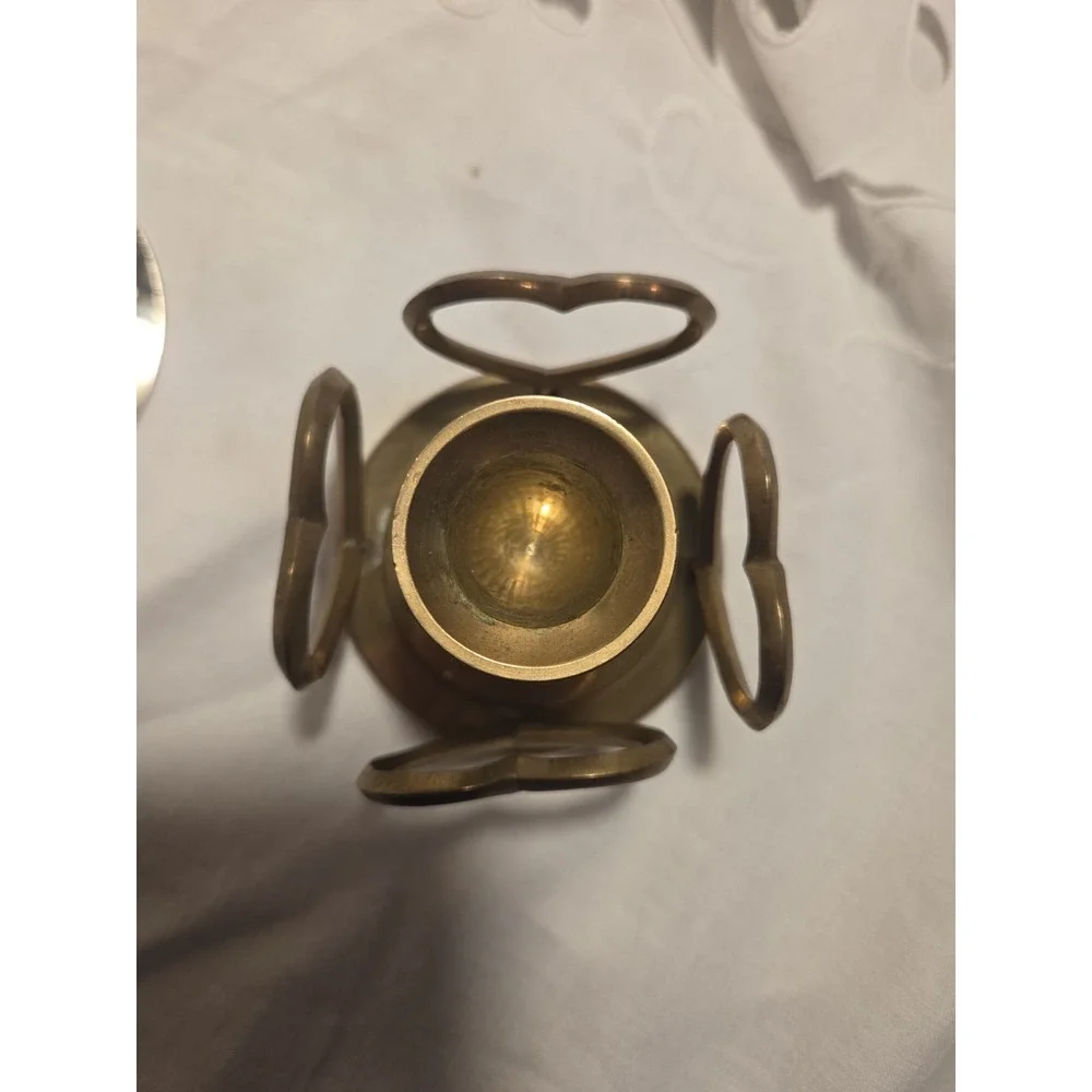 Vintage Brass Heart Candlestick Holders